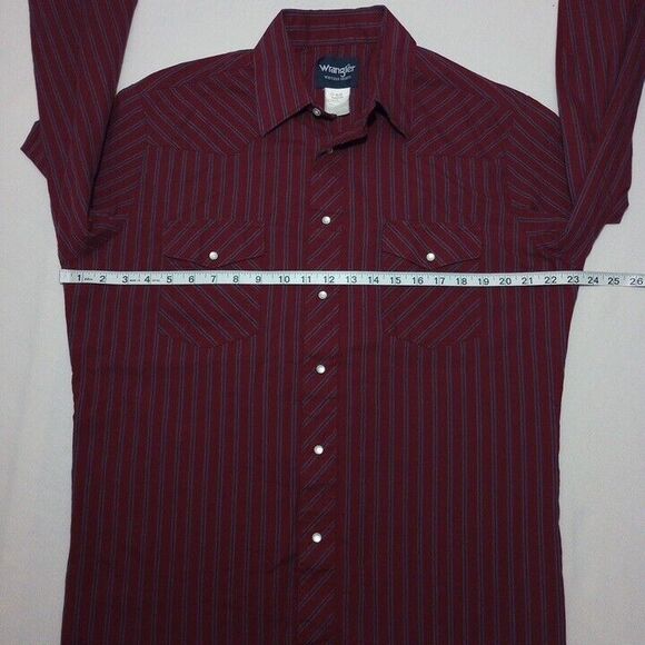 Wrangler Men's Large Western Shirt‎ Striped Pearl Snap Long Sleeve - Picture 4 of 7